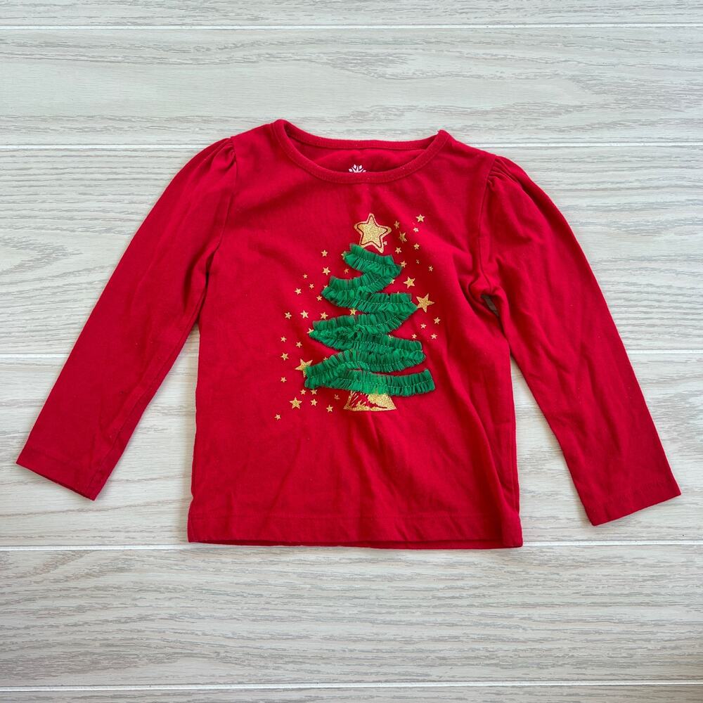Infant Toddler Girls Tulle Christmas Tree Glitter Stars Tee 18 Months